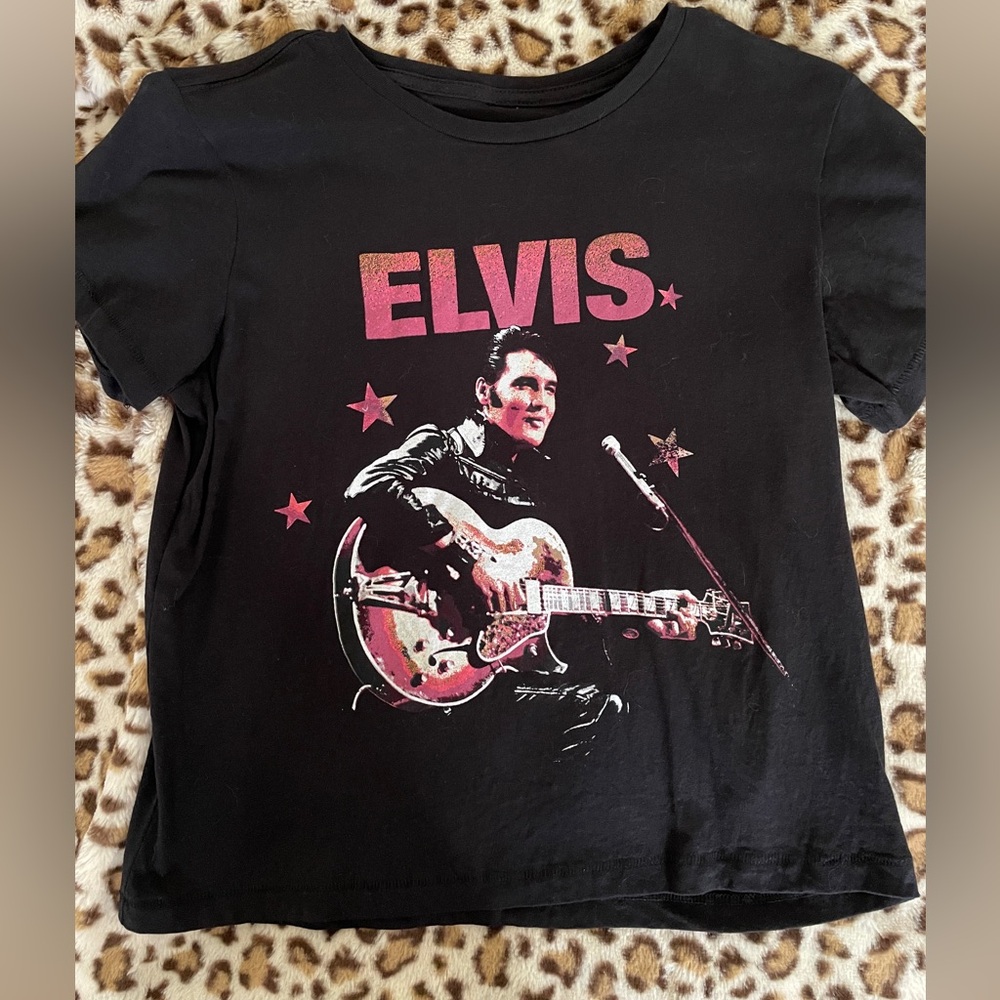 Black Elvis Graphic Cropped Tee